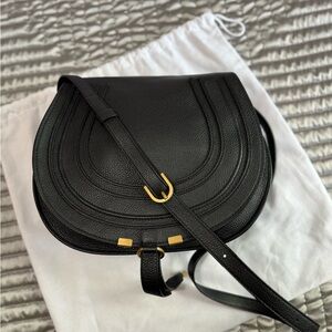 Chloe Medium Marcie leather crossbody bag in black.